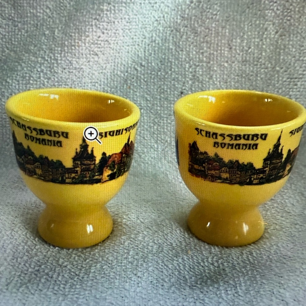 2 Romania Egg Cups - Sighișoara or Schässburg Souvenir Ceramic